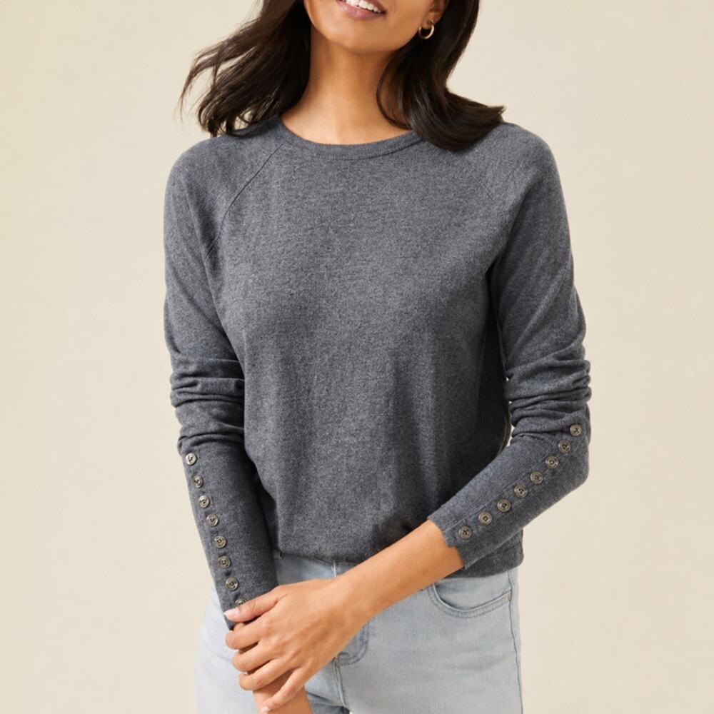 J.McLaughlin Jamey Sweater in Grey Button Cuff Detail Size S